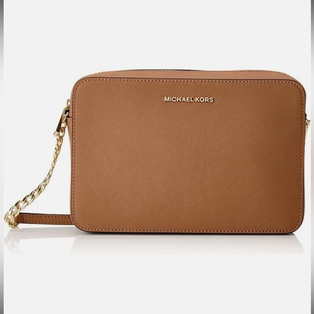 Michael Kors Jet Set Large Saffiano Leather Crossbody Bag in Luggage NWT - Picture 4 of 9